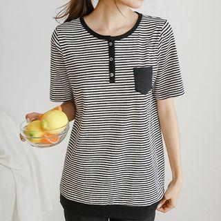 Contrast-pocket Stripe Henley