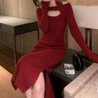 Long-sleeve Cutout Knit Midi Dress / Knit Blouse