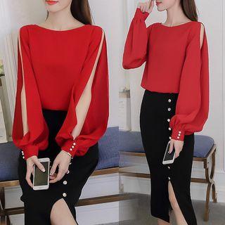 Long Split Sleeve Open Back Blouse