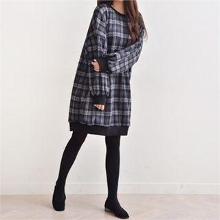 Drop-shoulder Plaid Dress
