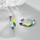 Sterling Silver Color Block Mini Hoop Earring 1 Pair - Blue & Yellow & Silver - One Size