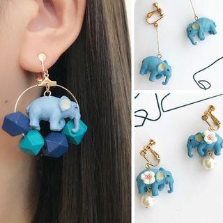 Wooden Elephant Clip-on Earrings