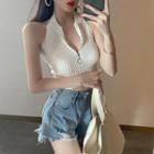 Half-zip Halter-neck Knit Cropped Top