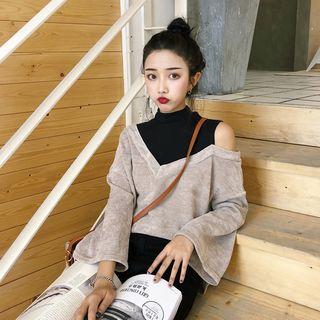 One-shoulder Mock Two-piece Top As Figure - One Size