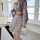 Wrap-front Floral Flared Dress