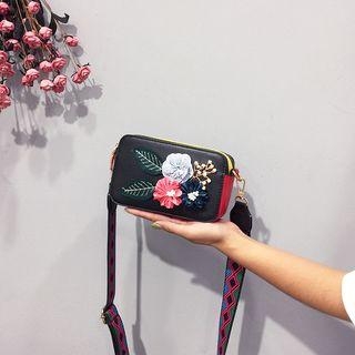 Color Block Flower Accent Crossbody Bag