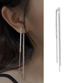 Rhinestone Chain Drop Earring 1 Pc - Silver - One Size