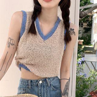V-neck Two-tone Knit Camisole Top