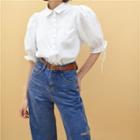 Puff-sleeve Tie-cuff Loose Shirt