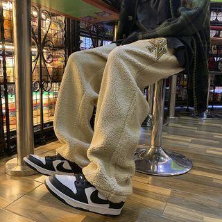 Lettering Fleece Straight-leg Pants