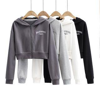 Embroidered Cropped Zip Hoodie