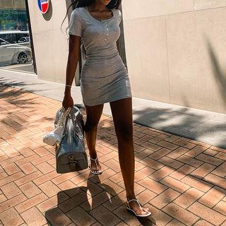 Half-placket Sheath T-shirt Dress