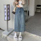 High-waist A-line Denim Medium Maxi Semi Skirt