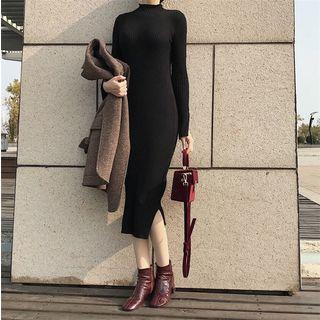 Slit-hem Long Sleeve Knit Dress