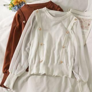 Chiffon-sleeve Loose Knit Top