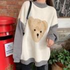 Bear Print Knit Sweater As Shown In Figure - One Size