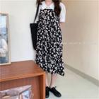 Spaghetti Strap Floral Print Mid A-line Dress Dress - Daisy - One Size
