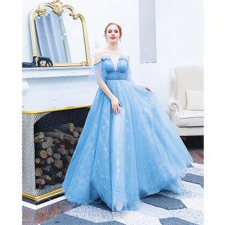 Sequined Cold-shoulder A-line Evening Gown