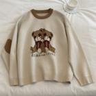 Cartoon Bear Jacquard Sweater Beige Almond - One Size