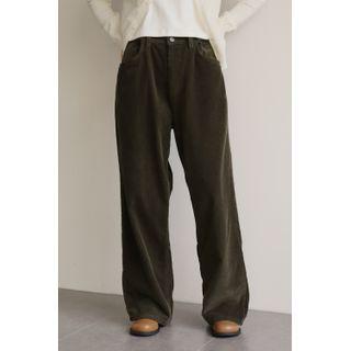 Adjustable-waist Corduroy-wide-leg Pants Brown - One Size