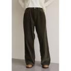 Adjustable-waist Corduroy-wide-leg Pants Brown - One Size
