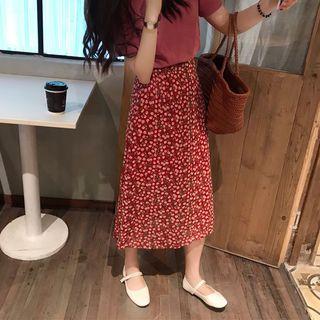 Floral A-line Skirt Red - One Size