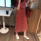 Floral A-line Skirt Red - One Size