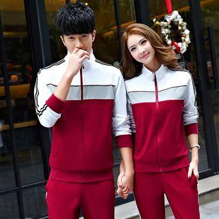 Set: Couple Color-block Sweatshirt + Sweatpants