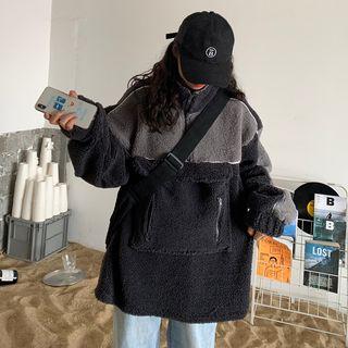 Two-tone Faux Shearling Half-zip Pullover
