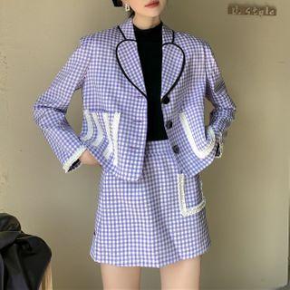 Gingham Single-breasted Blazer / Mini A-line Skirt