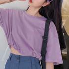 Elbow-sleeve Drawstring-cuff T-shirt