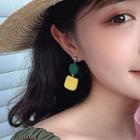 Resin & Wood Dangle Earring 1 Pair - Yellow & Green - One Size