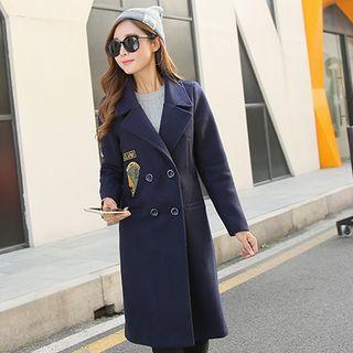 Notched-lapel Double-breasted Applique Coat