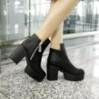Block Heel Zip-up Faux Leather Ankle Boots