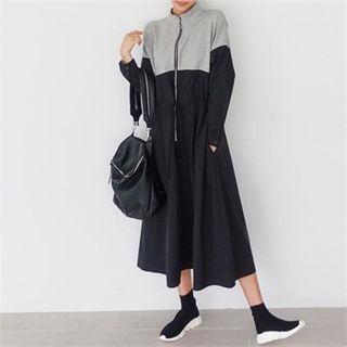 Zip-up Two-tone Long Dress