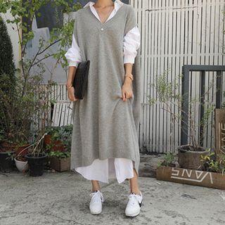 Sleeveless Midi Sheath Dress Gray - One Size