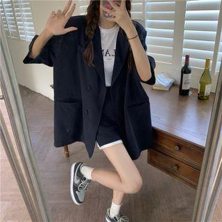 Short-sleeve Plain Loose-fit Blazer / Two-tone Shorts