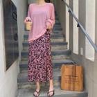 Long-sleeve T-shirt / Leopard Print Midi Skirt