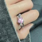 Rhinestone Heart Open Ring 1pc - Pink & Silver - One Size