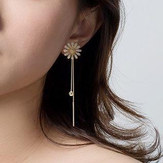 Flower Butterfly Rhinestone Asymmetrical Alloy Fringed Earring