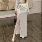 High-waist Plain Slit Maxi Skirt