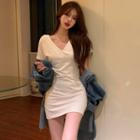 V-neck Slim-fit Mini Dress White - One Size