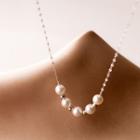 Faux Pearl Necklace 1pc - Silver & White - One Size