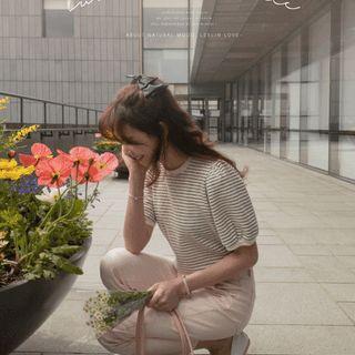 Balloon-sleeve Stripe Ringer Top