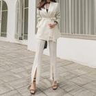 Pastel Office Look Set: Wrap Blazer + Slashed Pants