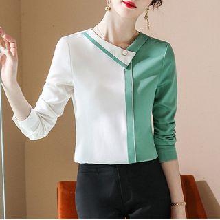 Long-sleeve Two Tone Blouse / Dress Pants