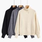 Turtleneck Plain Cardigan