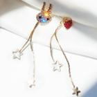 Star Drop Sterling Silver Ear Stud 1 Pair - Asymmetric - Rabbit & Love Heart - Red & Gold - One Size