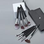 Set Of 10: Makeup Brush With Case With Case - 10 Pcs - Black - One Size