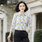Long-sleeve Printed Shirt / Boot-cut Dress Pants / Set